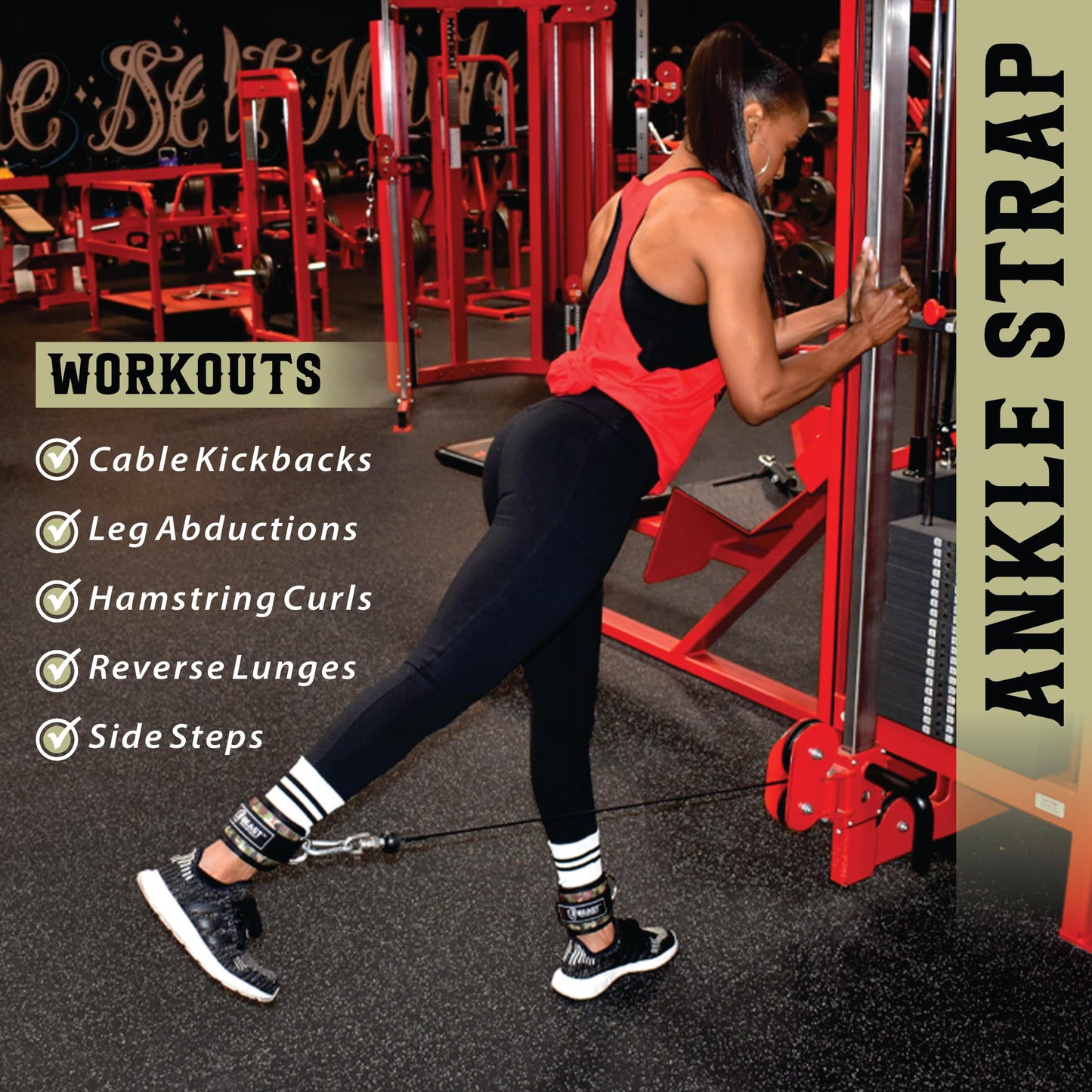 Beastpowergear Padded Ankle Strap for Cable Machine, Kickbacks, Glutes, Abs and Hip Workouts, Leg Extensions Adjustable Ankle Strap for Men Women (Camo, Pair)
