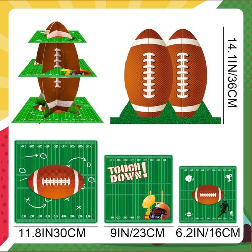Football Cupcake Stand, 3 Tier Football Party Cake Stand Dessert Stand Cupcake Holder Cake Decorations for Football Birthday Party Decorations