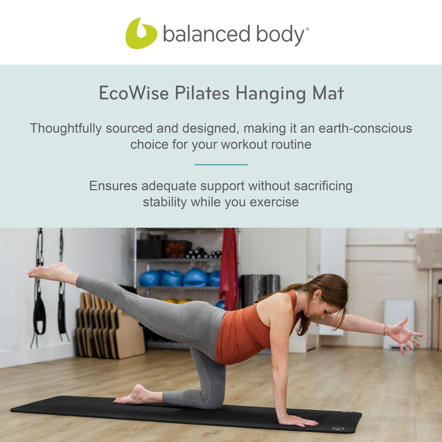 Balanced Body EcoWise Pilates Mat, Yoga and Pilates Equipment for Floor Exercise, Yoga Mat for Home Gym or Studio Use, Black