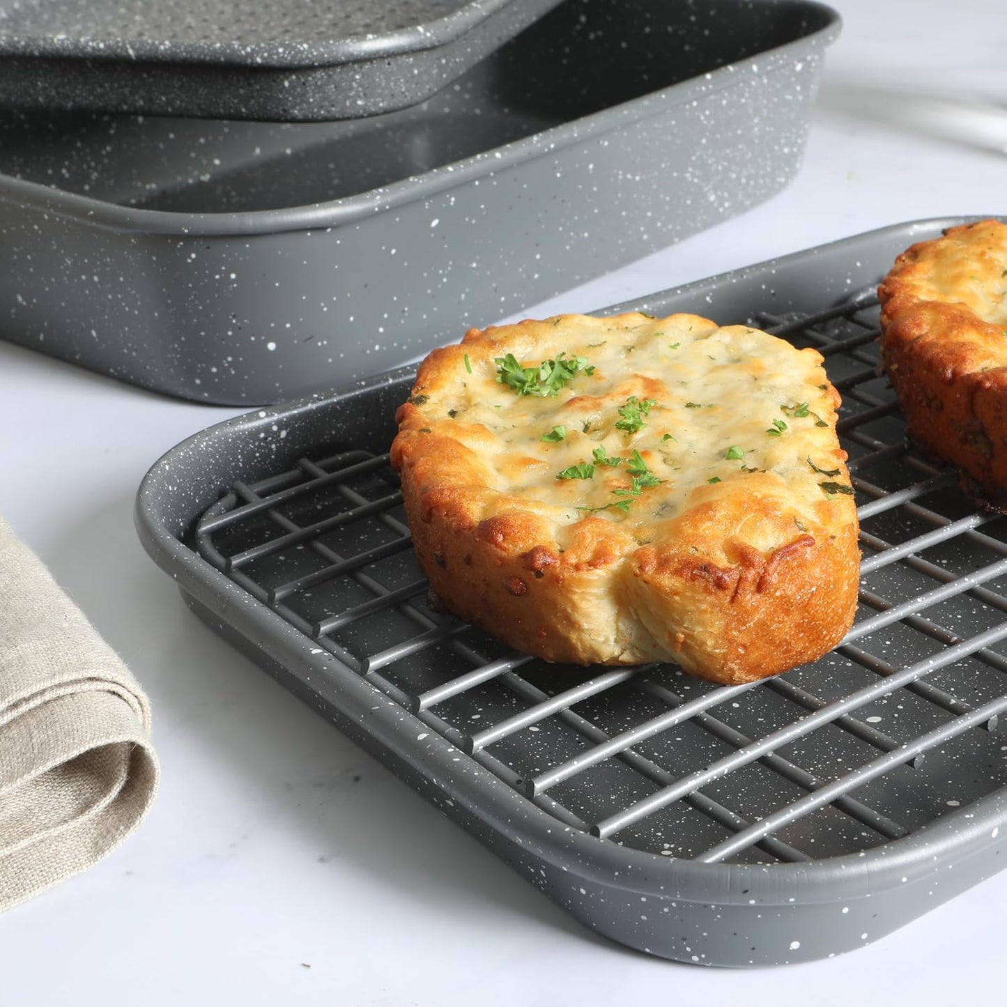 Oster Greystone Premium 4-Piece Carbon Steel Bakeware Set - PFOA-Free Non-Stick for Effortless Cooking
