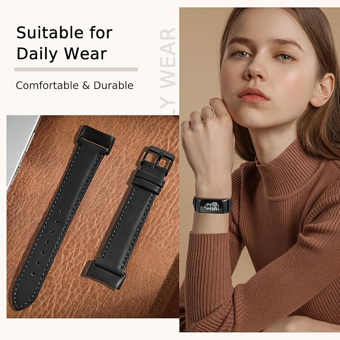 Leather Watch Bands Compatible with Fitbit Charge 6/Charge 5,Genuine Leather Replacement Straps for Charge 6/Charge 5 for Women Men.