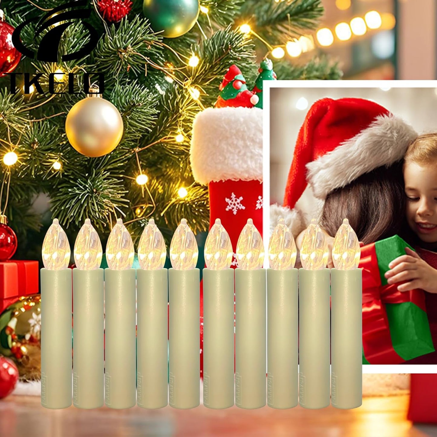 Skiennix Flameless LED Clip Candles - Battery Operated Christmas Lights with Remote Timer | 10-Pack