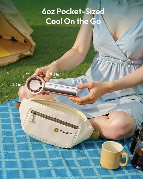Gaiatop Handheld Personal Fan - Powerful Turbo Cooling | 4000mAh USB Rechargeable Mini Fan in Pink