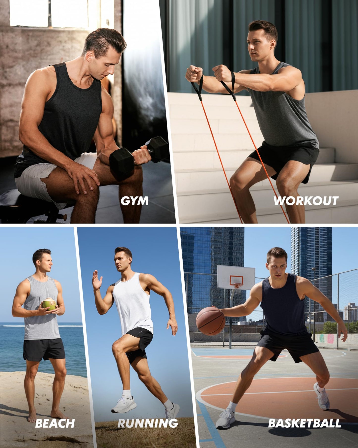 BOOJO 3 Pack Tank Tops Men - Summer Quick Dry Moisture Wicking Workout Muscle Sleeveless Shirts for Gym Beach Running