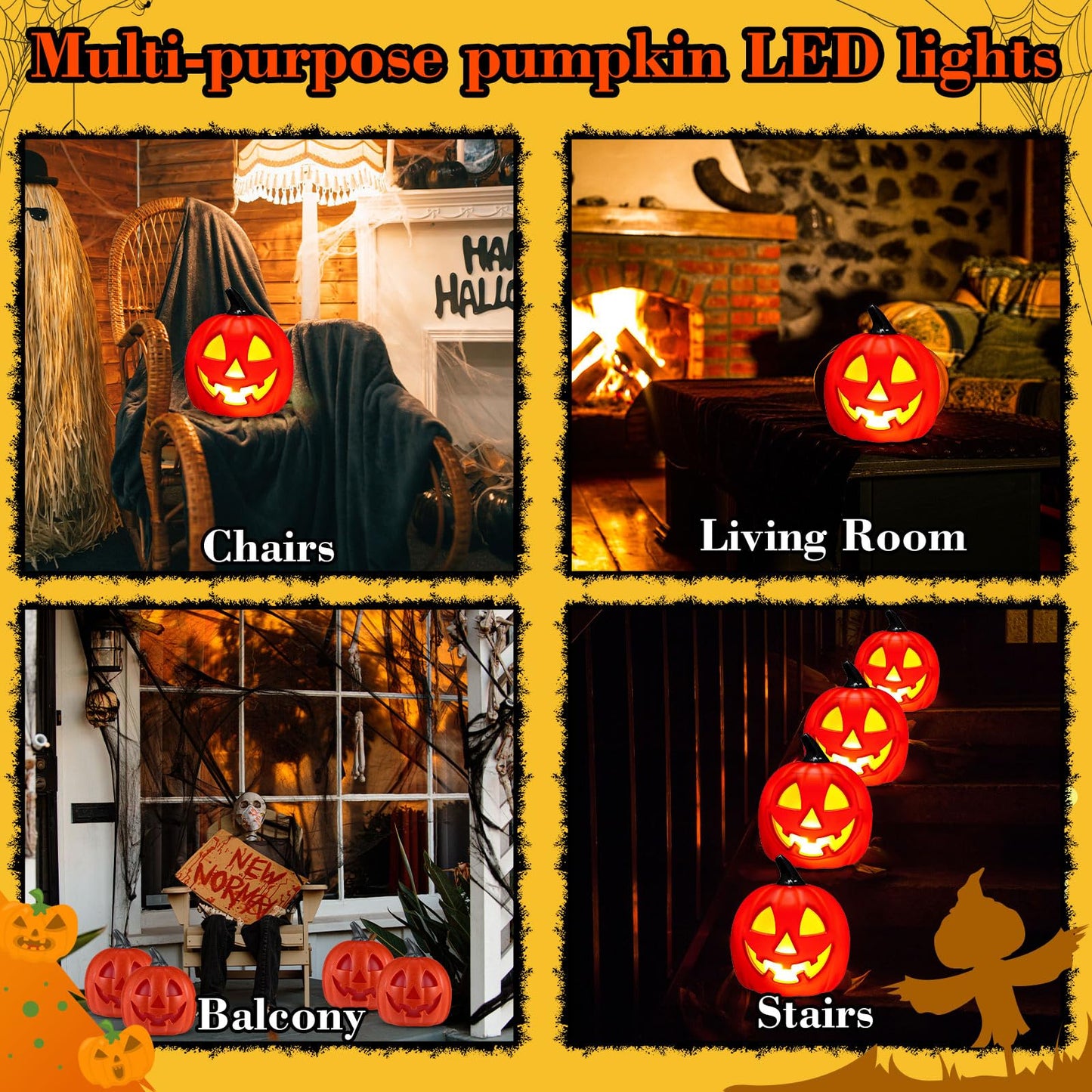 Kittmip 6 Pcs 8.5 Inch Halloween Plastic Jack O Lantern Pumpkins Battery Operated LED Pumpkin Decoration Light up Jack-o Lantern for Indoor Outdoor Yard Lawn Porch Garden Party(Orange)