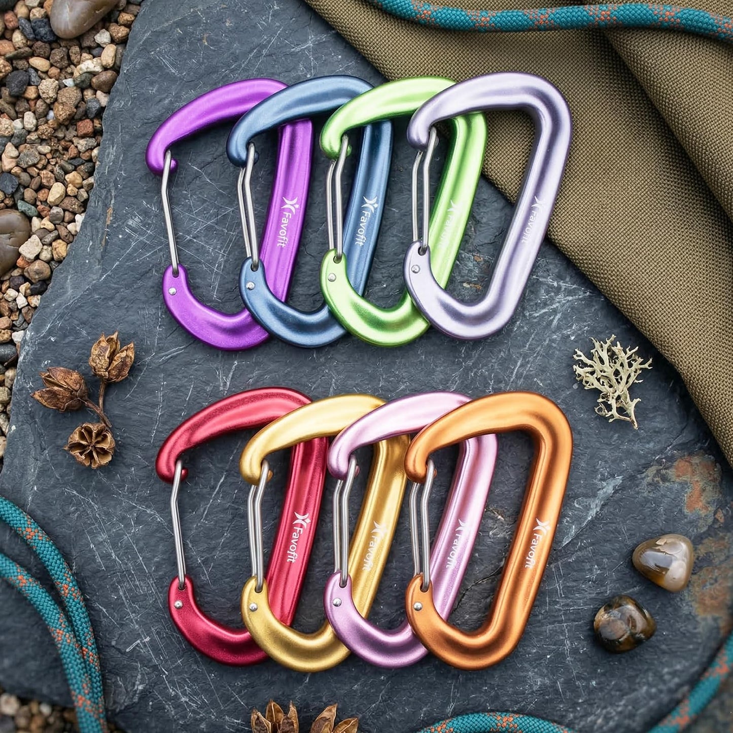 12kN Heavy Duty Carabiner Clips - Favofit 4-Pack 7075 Aluminum Small Carabiners with Snag-Free Wiregate - Lightweight D Ring Keychain Clip for Hammocks Camping Hiking Dog Leash