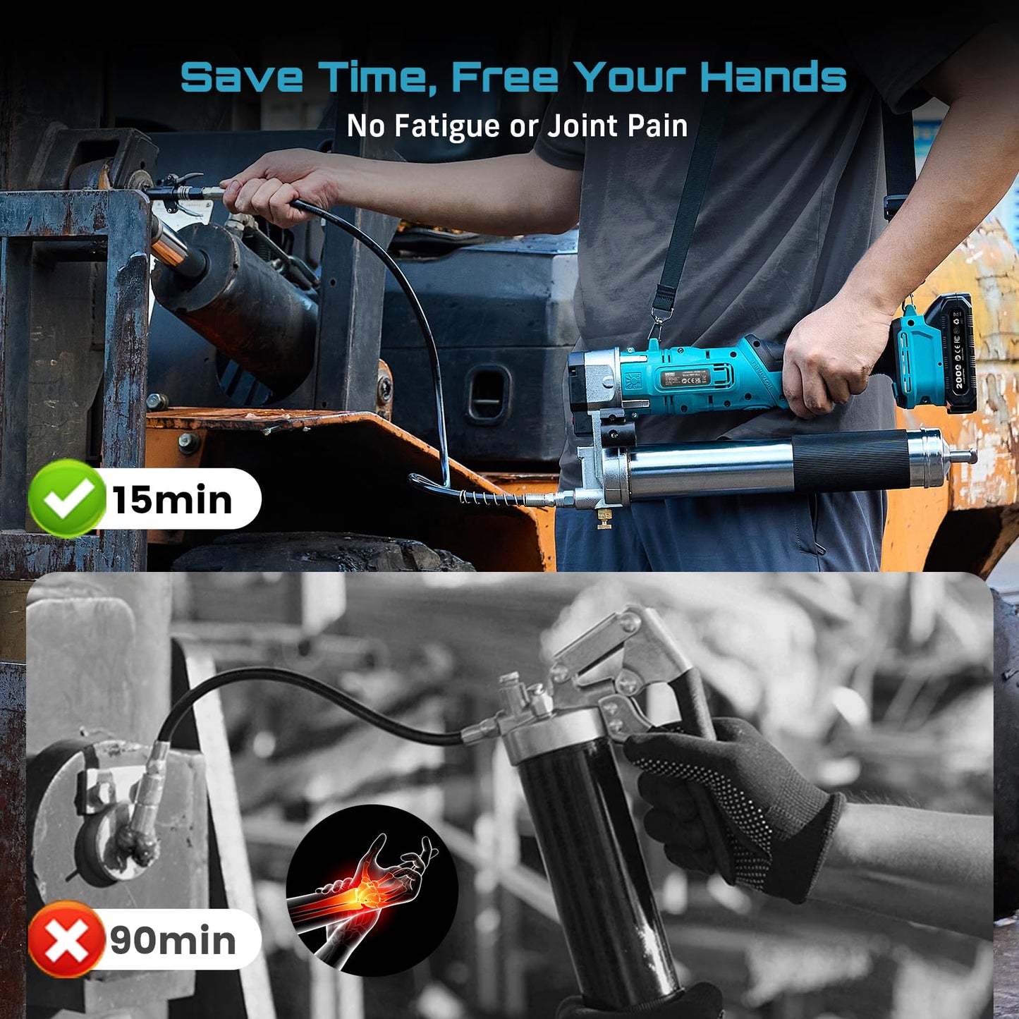 Seesii 2-in-1 Electric Grease Gun Kit – 12,000 PSI, 5.3 oz/min High-Flow, Cordless Design, Includes 2×2.0Ah Batteries, LED Light & 39.4” Flexible Hose, Perfect for Cars, Trucks, Farm & Heavy Equipment