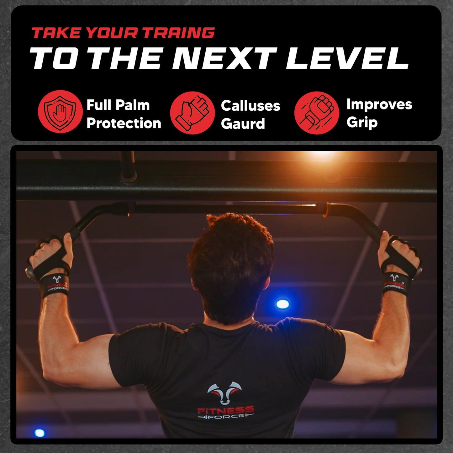 FITNESS FORCE Ventilated Weightlifting Gloves Workout Gloves for Men & Women with Built-in Wrist Wraps Fingerless Gym Gloves for Men Perfect for Exercise Fitness, Weight Lifting, Cross Training