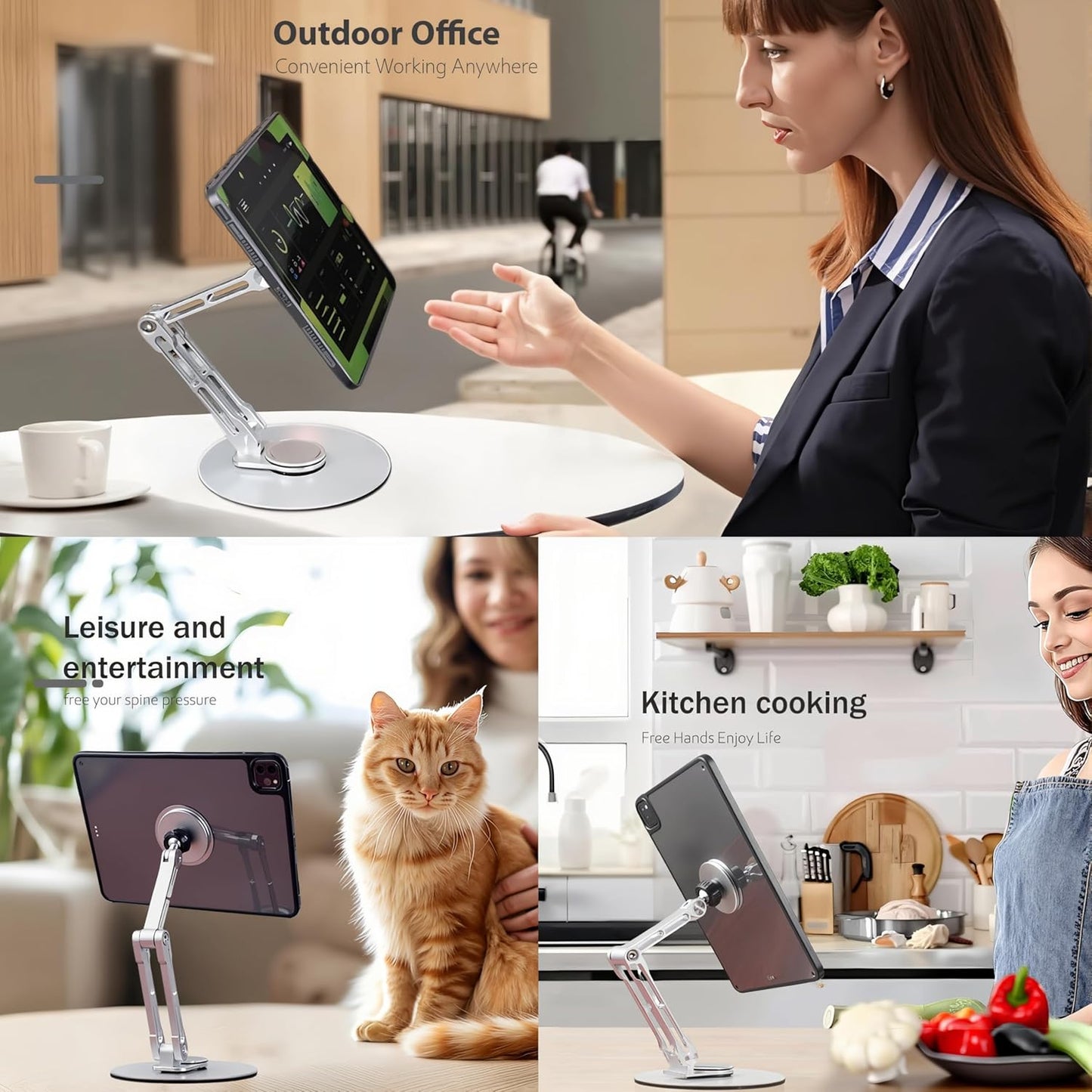Msounehna 360 Magnetic iPad Stand for Desk, Foldable Aluminum Alloy Tablet Holder with Adjustable Base | Ergonomic