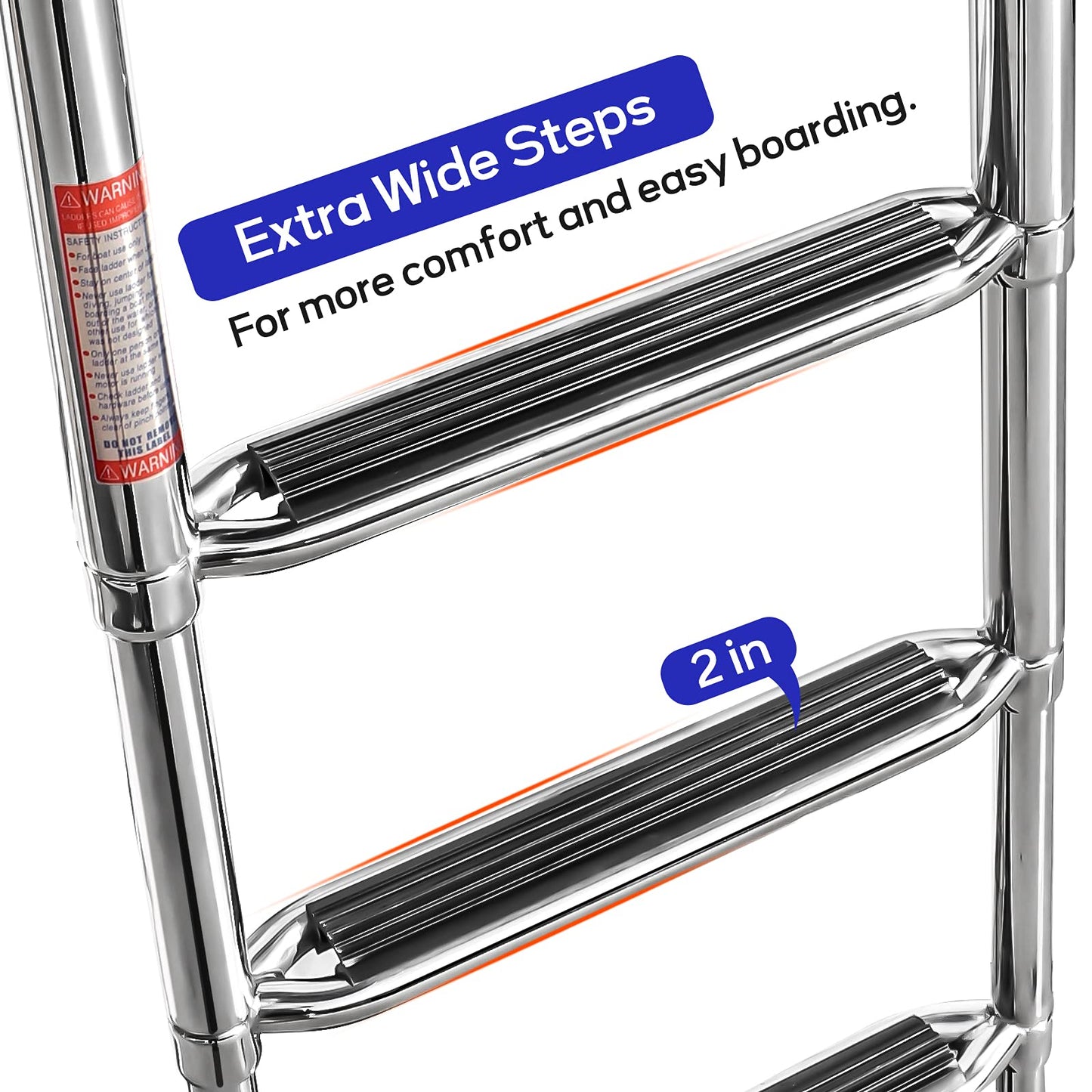 4 Step Pontoon Boat Ladder, 316 Stainless Steel Folding Telescoping Ladder Rear Entry Inboard Ladders All Welded Reinforce Heavy Duty Max.Load 600 Pound with Wide Steps & Safe Handrails