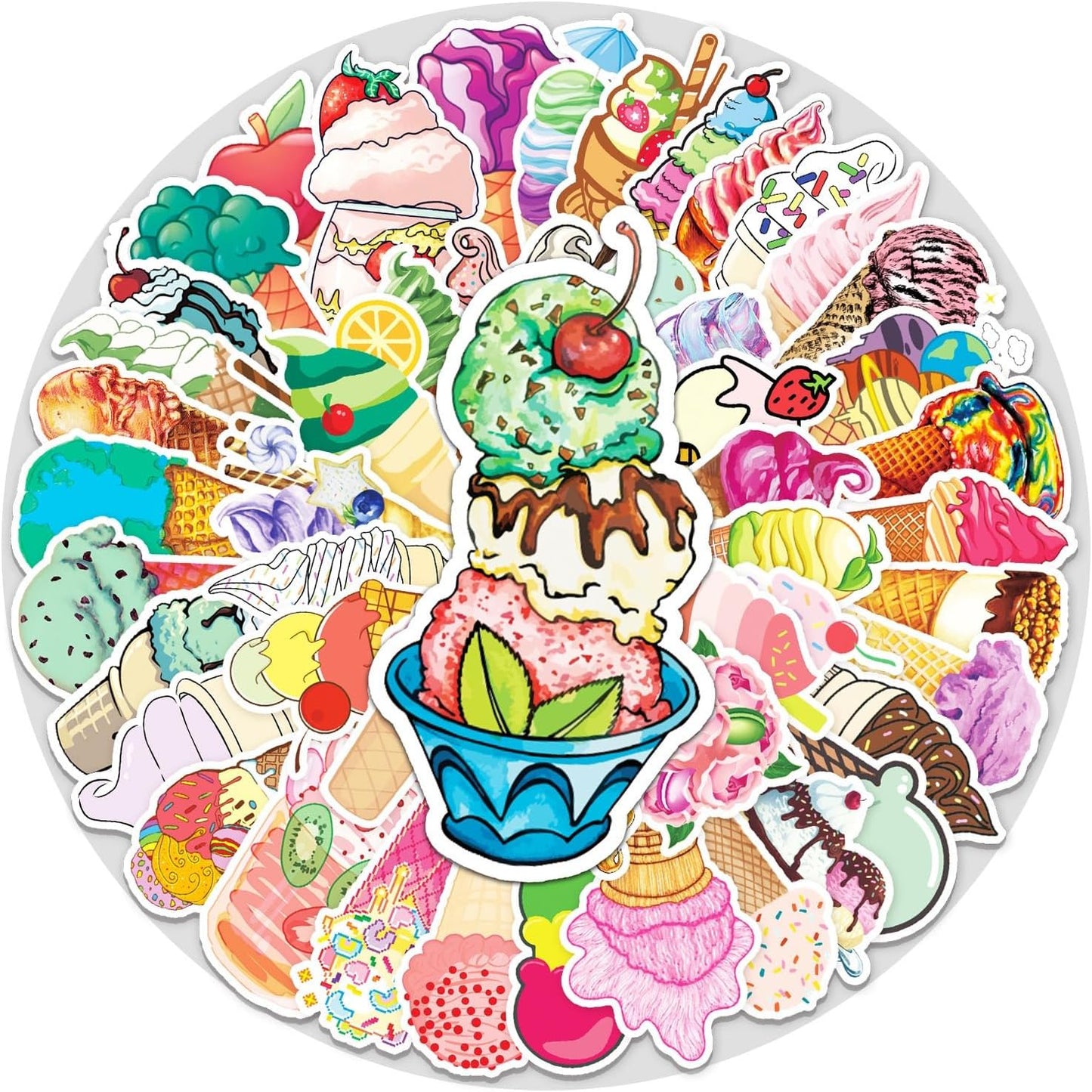 NADUSEP 50Pcs Ice Cream Stickers, Ice Cream Cone Stickers Decals Party Favors Decor Supplies for Adult Teen, Cute Sweet
