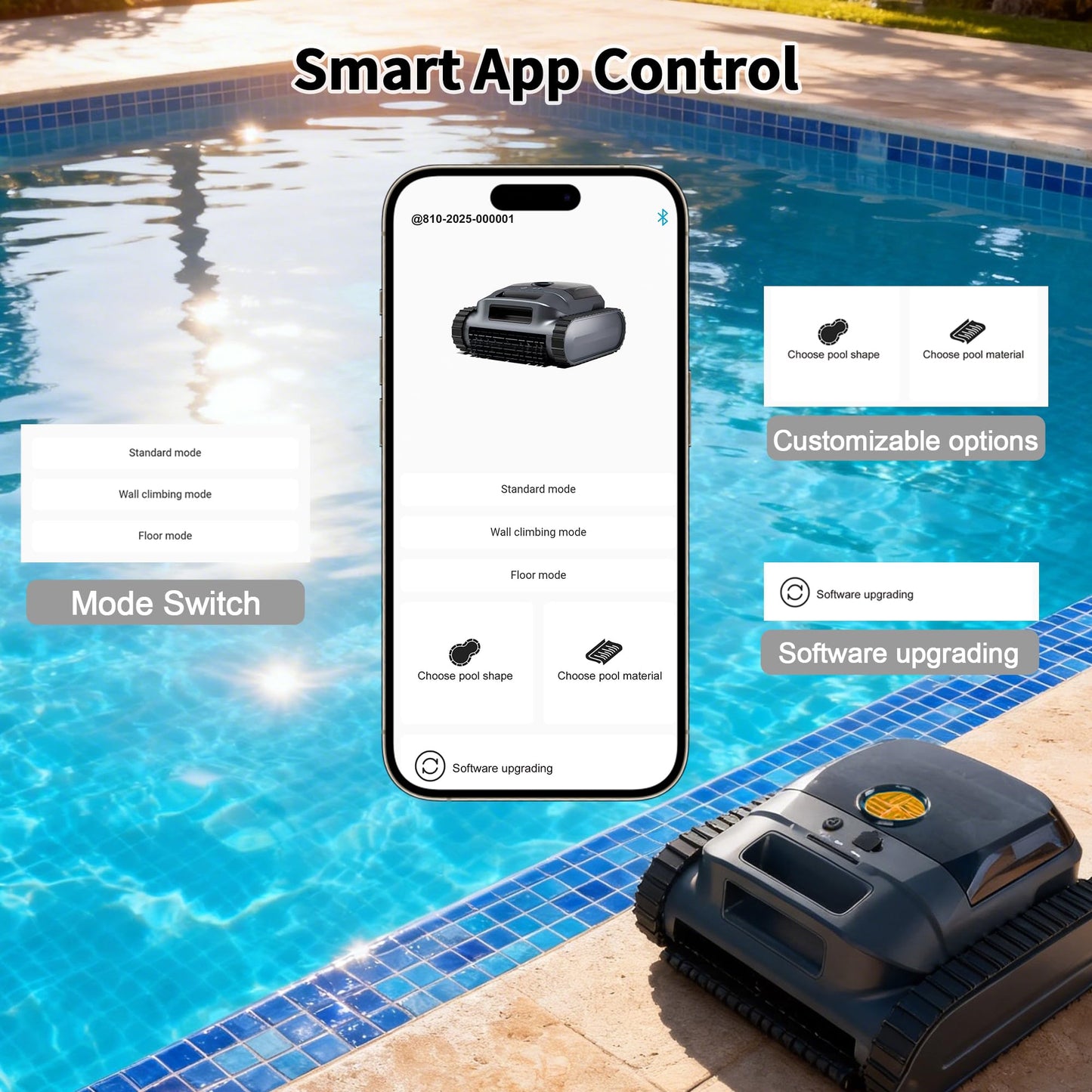 CZYBYTE Cordless Robotic Pool Vacuum Cleaner, Intelligent Route Planning, Wall & Waterline Climbing, 120-Min Runtime, for Above Ground/Inground Pools up to 2000 sq. ft, APP Support,Orange