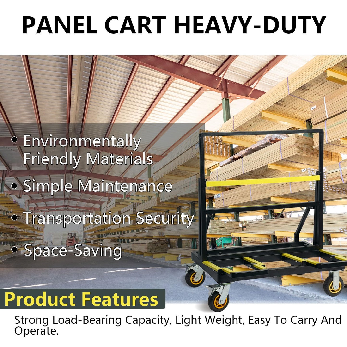 VisHomeYard Folding Drywall Cart, 2200LBS Load Capacity, Sheetrock Dolly, Drywall Cart, Plywood cart, Dolly with Rubber Swivel Casters