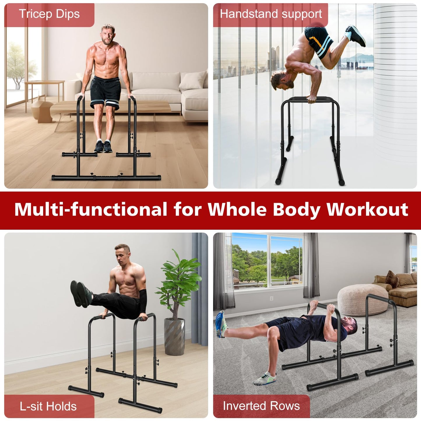 MIUDGIG Adjustable Height Parallel Push Up Stand, Parallel Bar Station for Strength Training, Heavy Duty Steel Dip Stand Station, Home Gym Fitness Workout Dip bar Station,Tricep Dips,Pull-Ups,Push-Ups