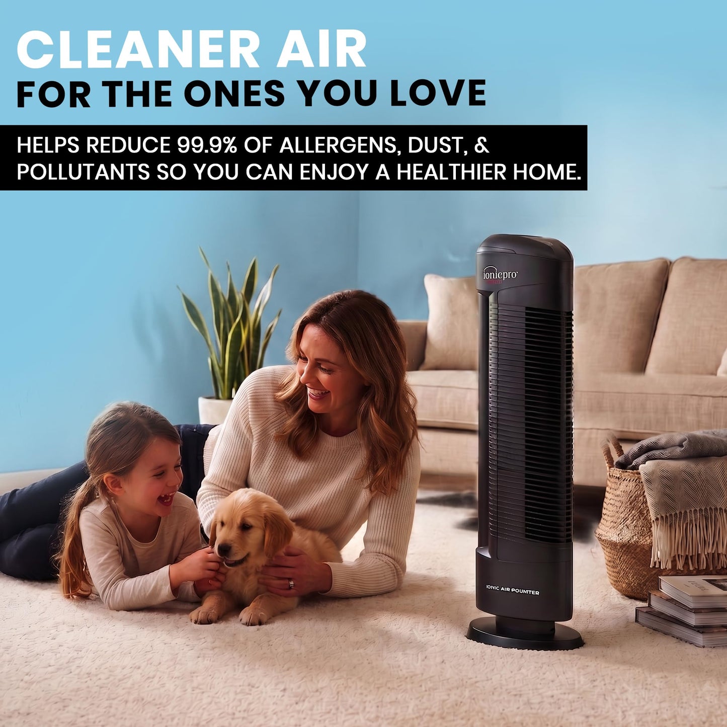 Ionic Pro Turbo (TA550) Ionic Air Purifier Tower for Home, Quiet Ionic Filterless Design, Covers Up to 600 Sq. Ft., Removes Odors, Smoke, Dust, and Allergens β Black