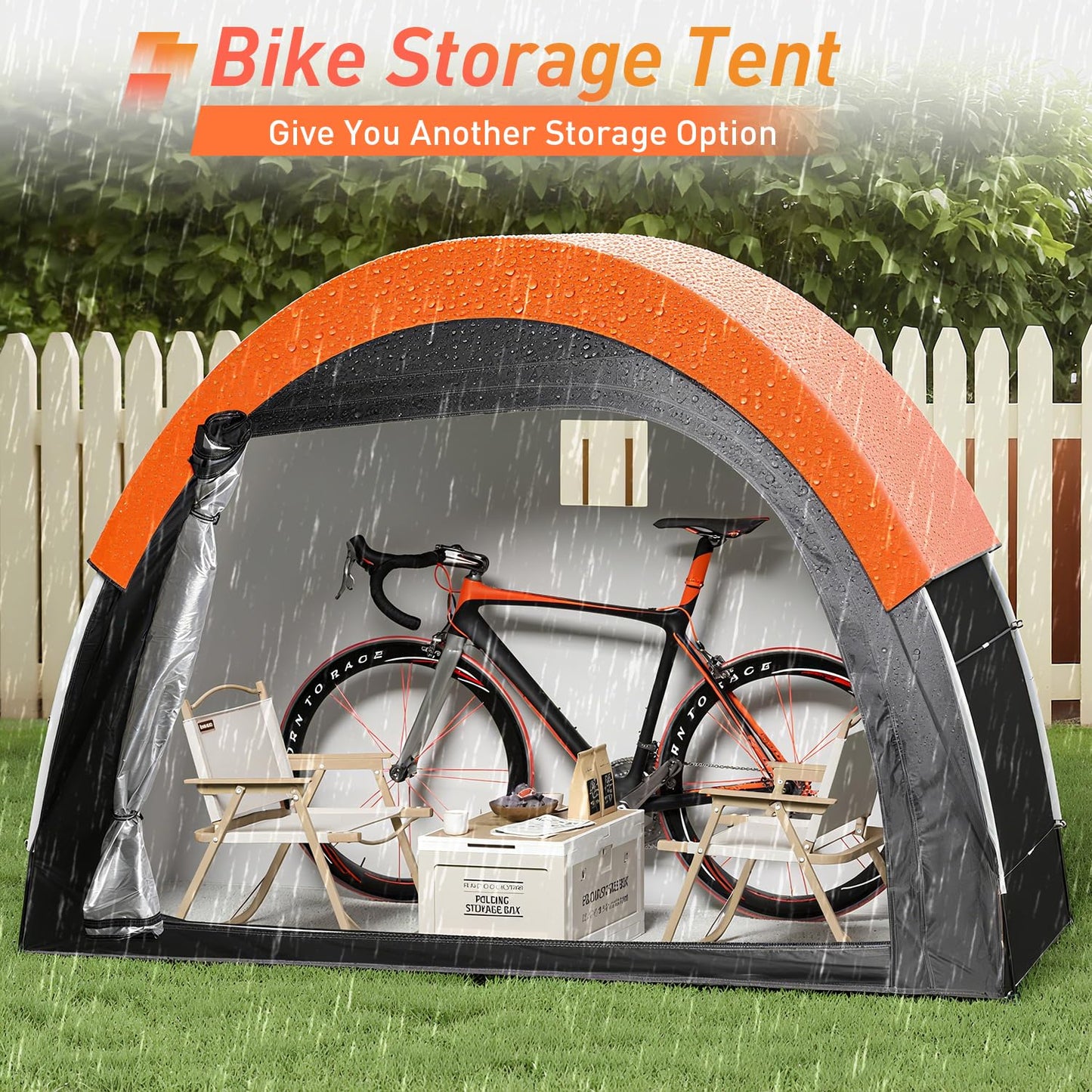 PZT Upgraded Bike Tent with Rain Cover, Portable Outdoor Storage Shed for 2-3 Bikes, 210D Oxford Fabric PU4000 Waterproof, Bike Shed/Bike Cover for Motorcycles, Garden Tools, Lawn Mower
