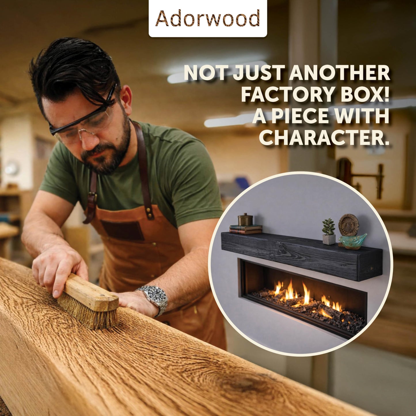 Adorwood Handmade Fireplace Mantel Shelf, Extra Wide Rustic Wood Mantles for Over Fireplace, Wall Mounted Floating Mantel Shelves for Living Room Decor (Ebony, 72 inches)