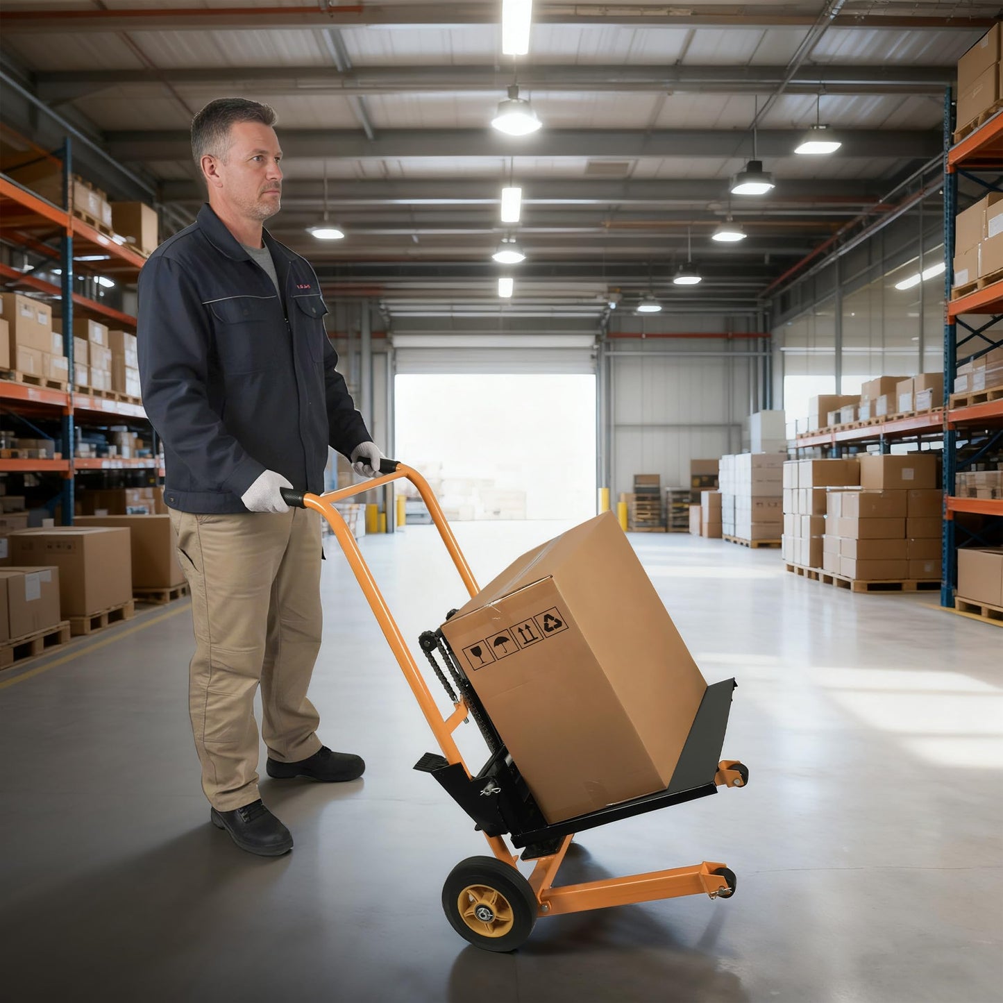 Manual Hydraulic Pallet Stacker – 43.3” Lift Height, 440 lbs Capacity, Adjustable Forks, 2-in-1 Forklift & Flatbed Cart for Warehouse, Retail, Garage