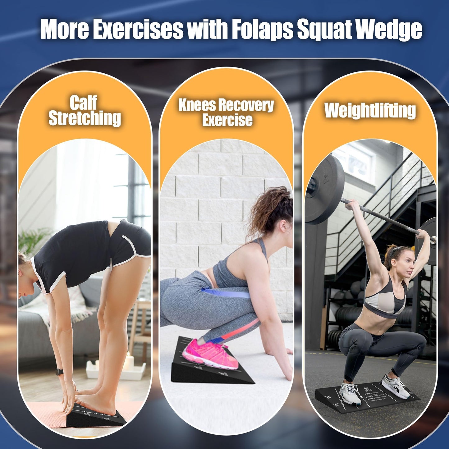 Squat Wedge Block One Piece: Heel Elevated Slant Board for Squats Exercises Deadlift Weightliting for Home & Gym with Guide