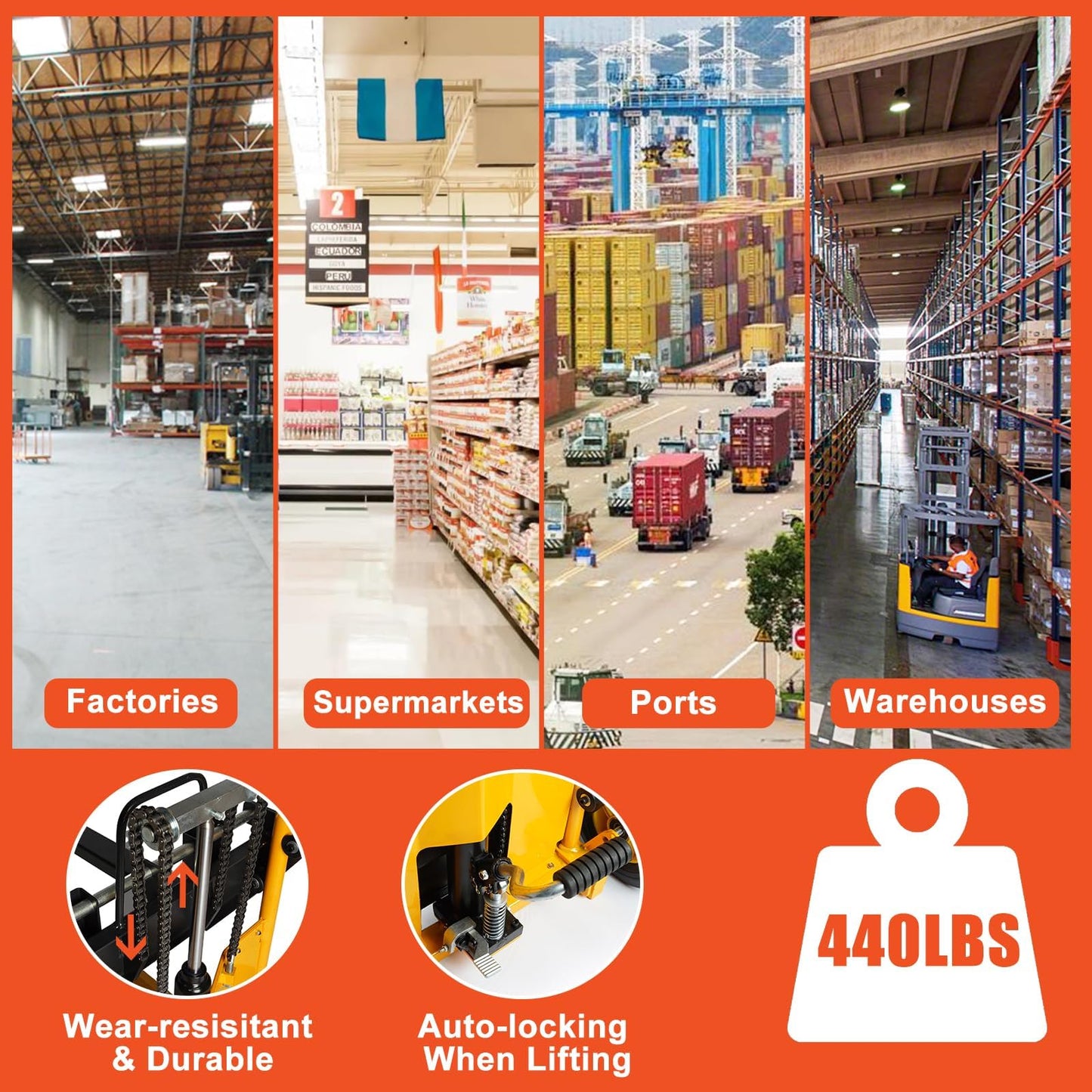 Manual Forklift Pallet Jack, 440 Lbs Capacity Hydraulic Material Lift 35" Lift Height with Adjustable Forks and Fixed Legs, Hand Truck Lift Tire Wheel