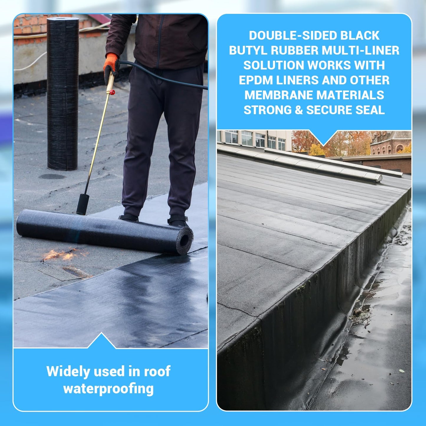 Joyfolk 16in x 32.8ft Epdm Rubber Roofing for Liner Bonding Sealing Repairs, 60 Mil Black Self Adhesive Epdm Waterproofing Membrane for Joints Roofs Windows
