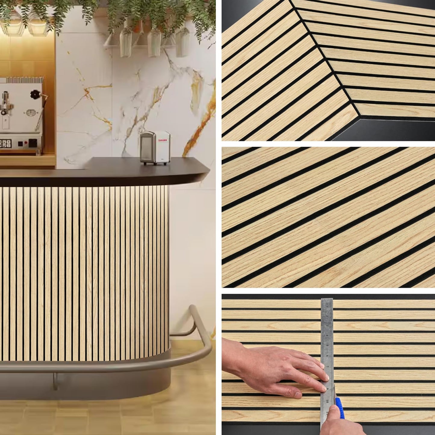 ARMURO Wood Slat Wall Panel 2 PCS - Extra-Long Wood Wall Panels for Soundproof Home & Office, Easy Peel and Stick Acoustic Panels for Noise Cancelling (Oak 11.8"W x 94.5"L)