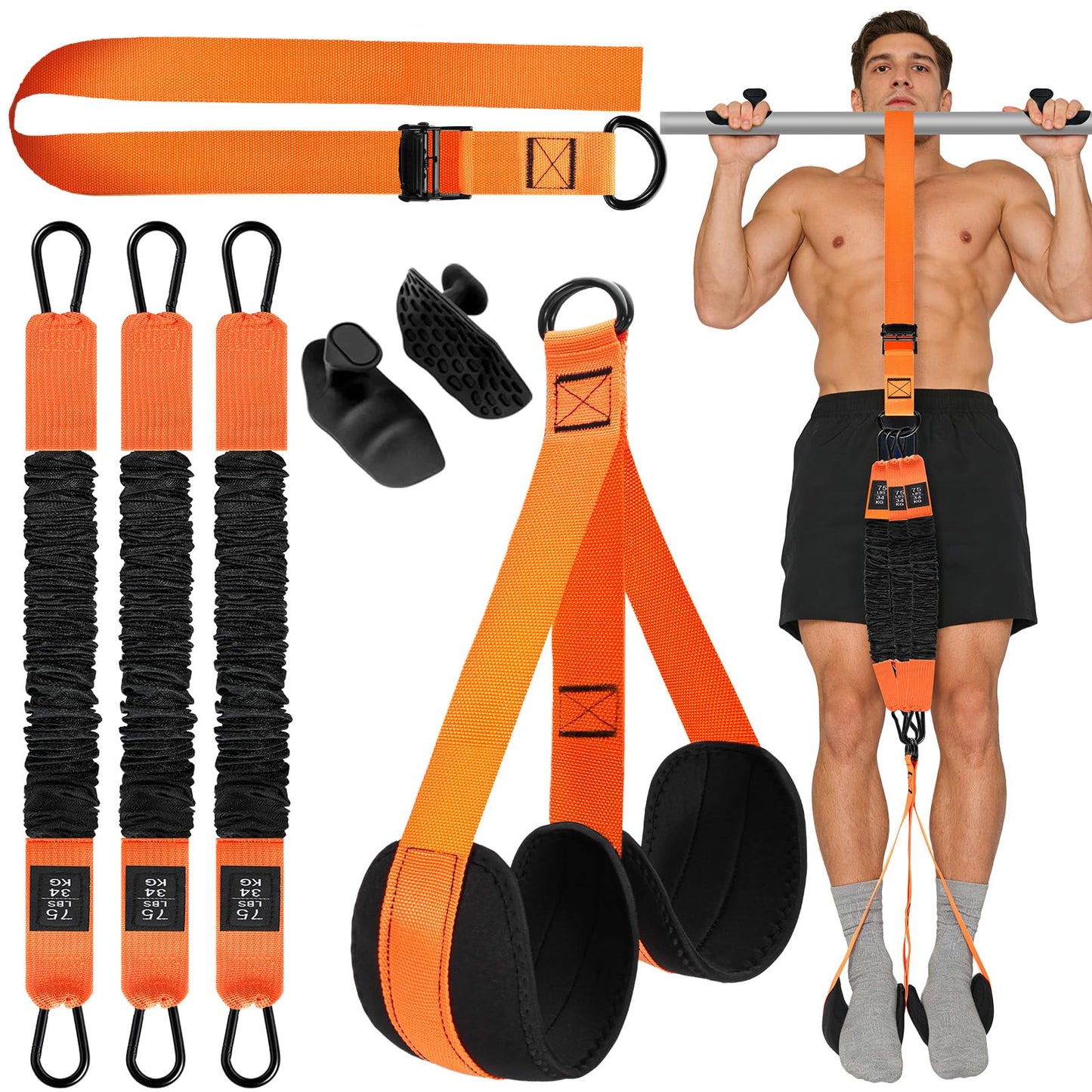 Laapee 2 in 1 18PCS Heavy Resistance Bands & Assisted Pull Up Bands Combo – 300LBS/225LBS with Non-Slip Handles, Ankle Straps, Door Anchor, Adjustable Bands & Foot Pedals for Strength Training