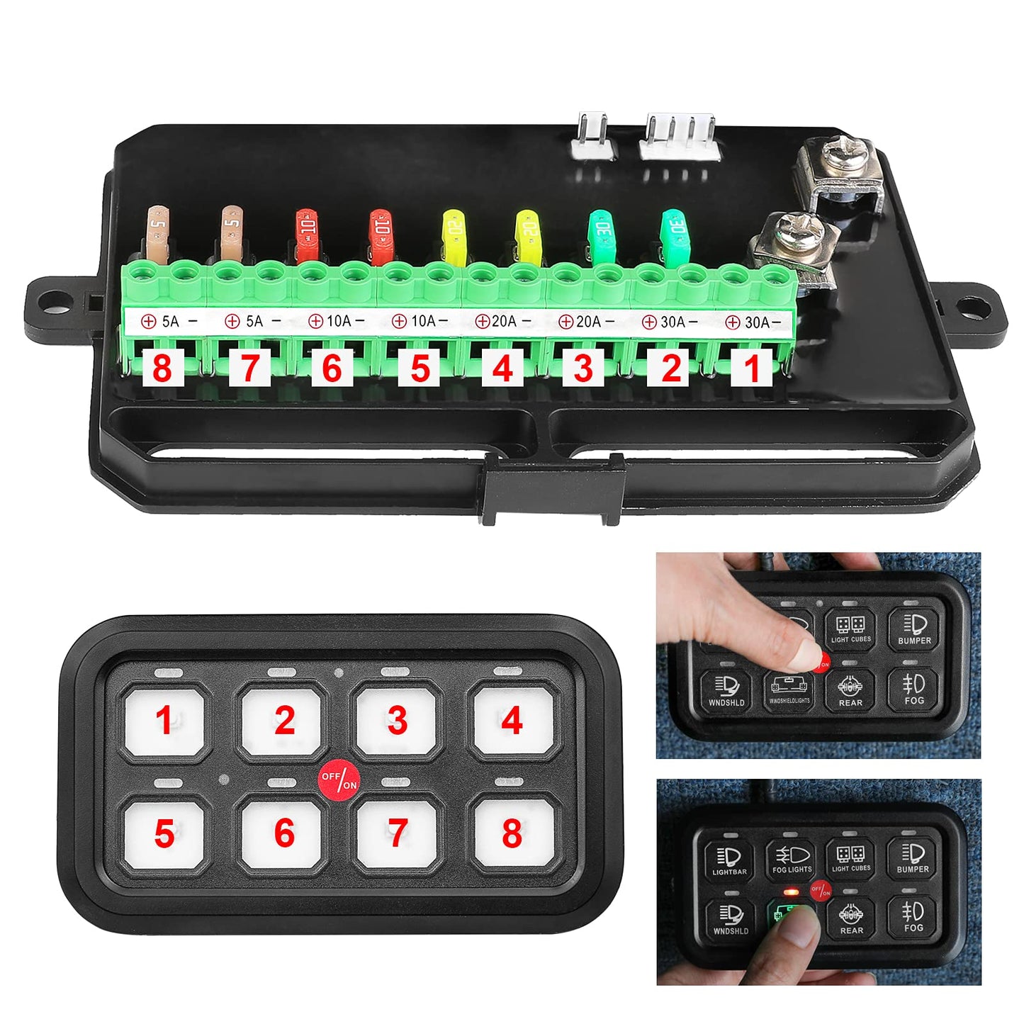8 Gang Switch Panel, Niking Auto On-Off LED Car Switch Panel Circuit Control Relay System Box Universal Slim Touch Panel Waterproof for Truck Boat ATV UTV SUV Caravan Marine Can-Am