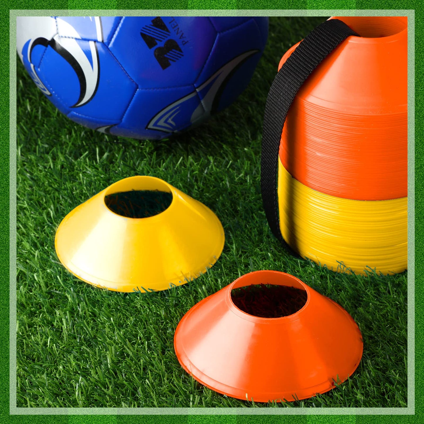 Hanaive 100 Pieces Mini Soccer Cones for Sport Drills 5 Inch Agility Disc Cones with Accessories for Kids Football Training(Orange, Yellow)