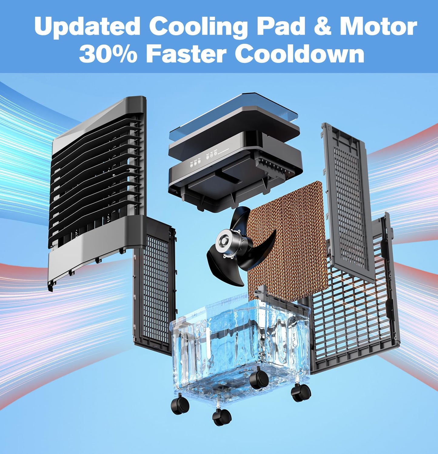 Auertech 5.5 Gal Swamp Cooler, 1800 CFM Evaporative Air Cooler with 3 Speeds, 12H Timer, 120°Oscillation, Windowless Room Cooling Fan with 4 Ice Packs, Portable Air Cooler for Indoor, Garage, Bedroom