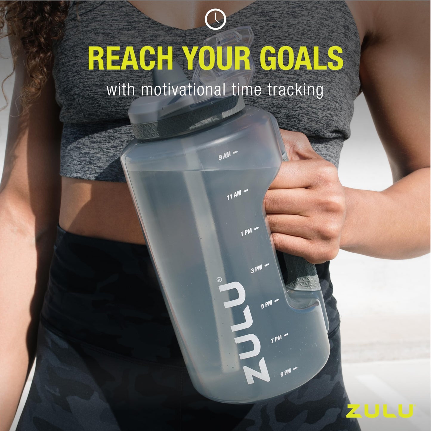 ZULU Goals 64oz Half Gallon Plastic Water Bottle with Straw and Time Marker | Large Reusable Jug with Handle and Leak Proof Lid for All Day Hydration, Gym and Outdoors, Gift Ready, Violet