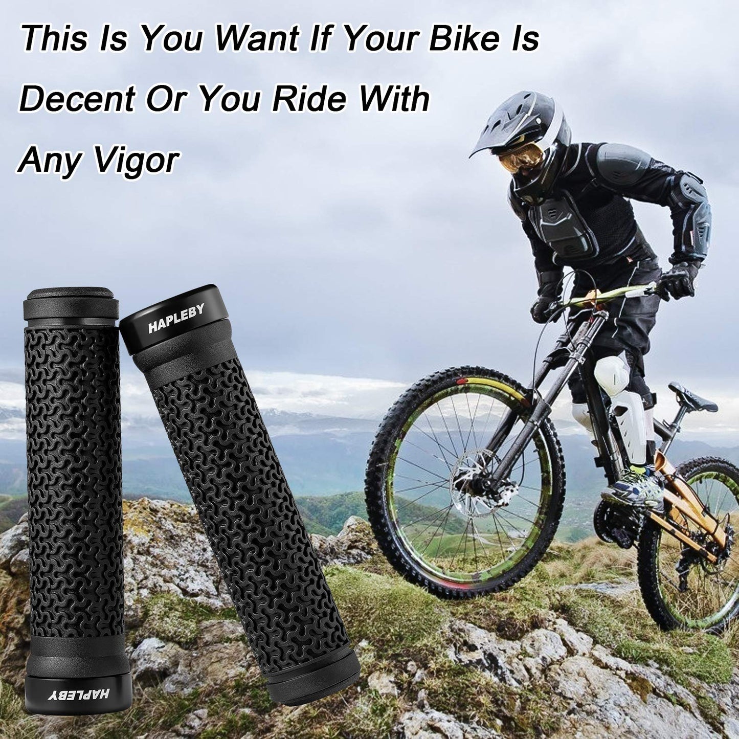 Hapleby Premium Bike Handlebar Grips, Single Lock-on Professional Mountain Bicycle Handlebar Locking Grips with Anti-Slip, 2PCS Screw and 2PCS Allen Wrench for Free