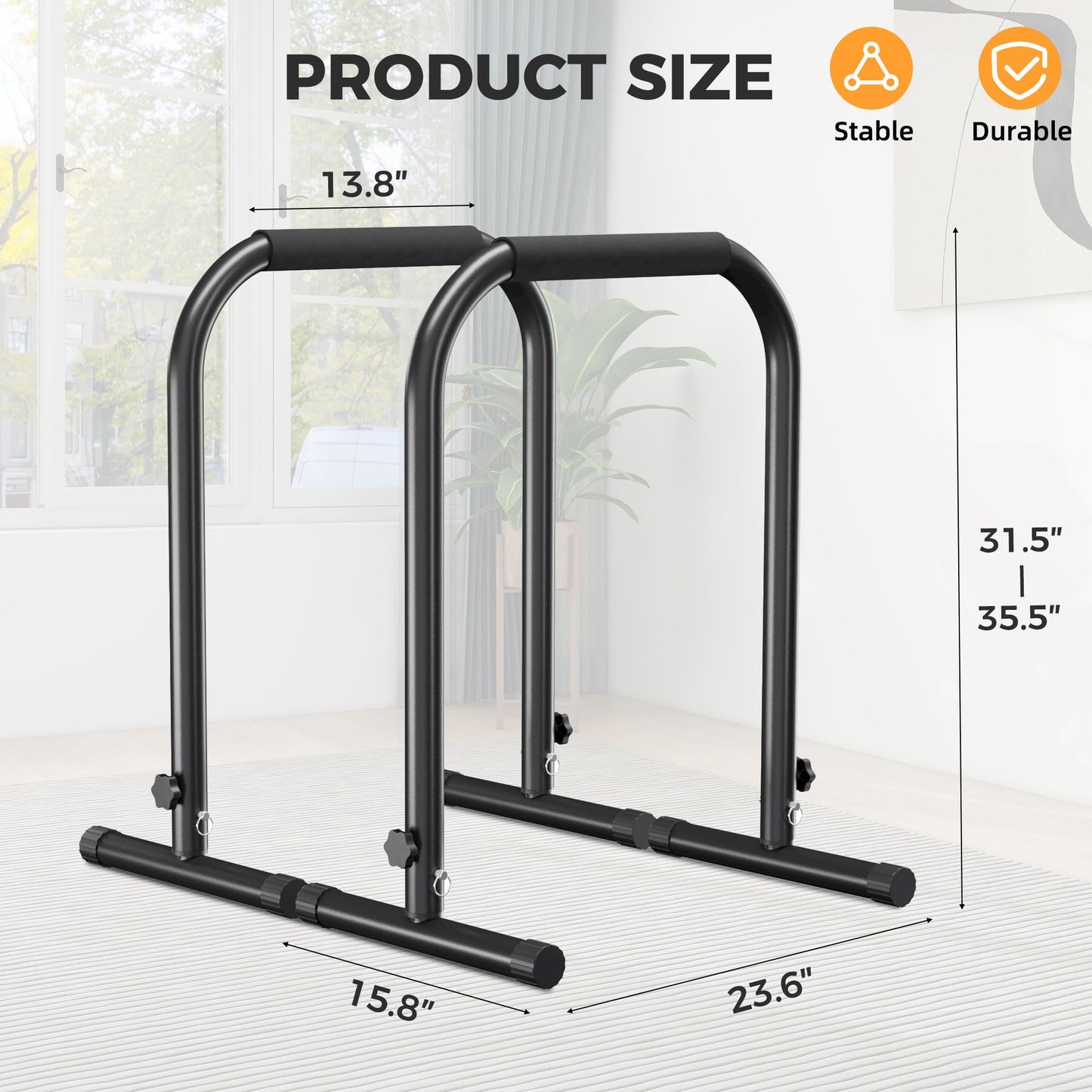 Outdoor Basic Adjustable Dip Bar Station - Heavy Duty Parallel Bars, Extra Tall & Thickened Steel Design for Home Gym, Calisthenics & Strength Training