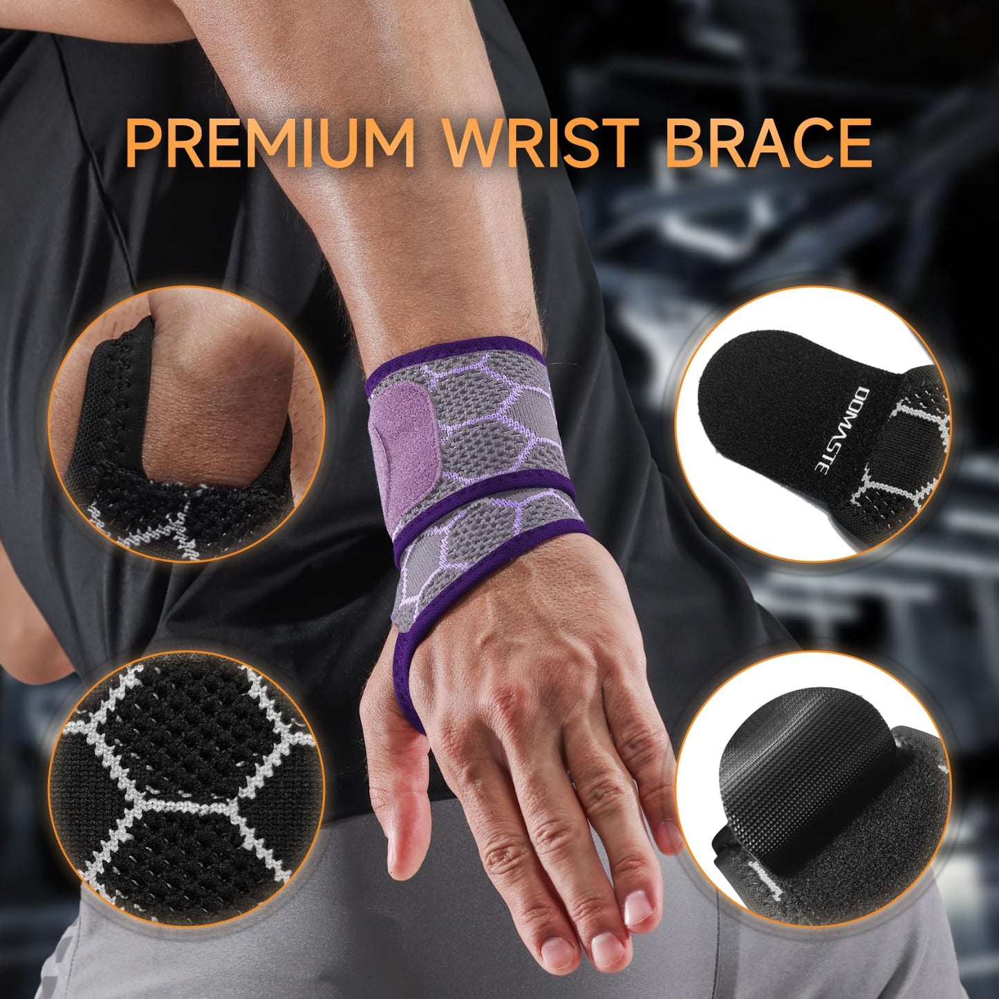 Domaste Sport Slim Wrist Wrap - Wrist Brace for Carpal Tunnel, Neoprene-Free Compression Wrist Support for Workout, Adjustable Wrist Guards Fit Right Left Hand (Saruk Grey, Pack of 1)