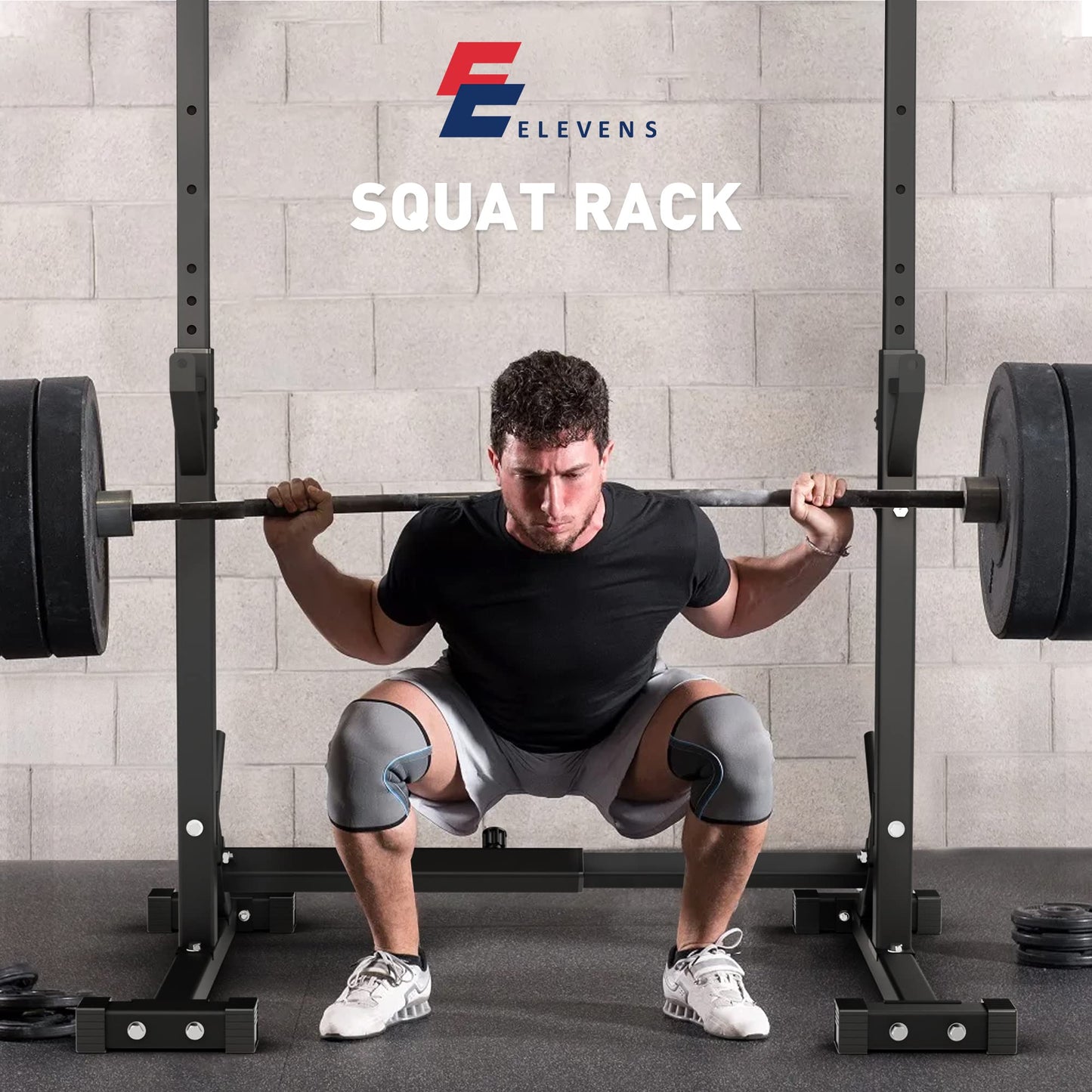 Elevens Squat Rack Stand Adjustable Bench Press Rack Barbell Rack Stand Multi-Function Weight Lifting Rack for Home Gym Strength Training Black 42 inches