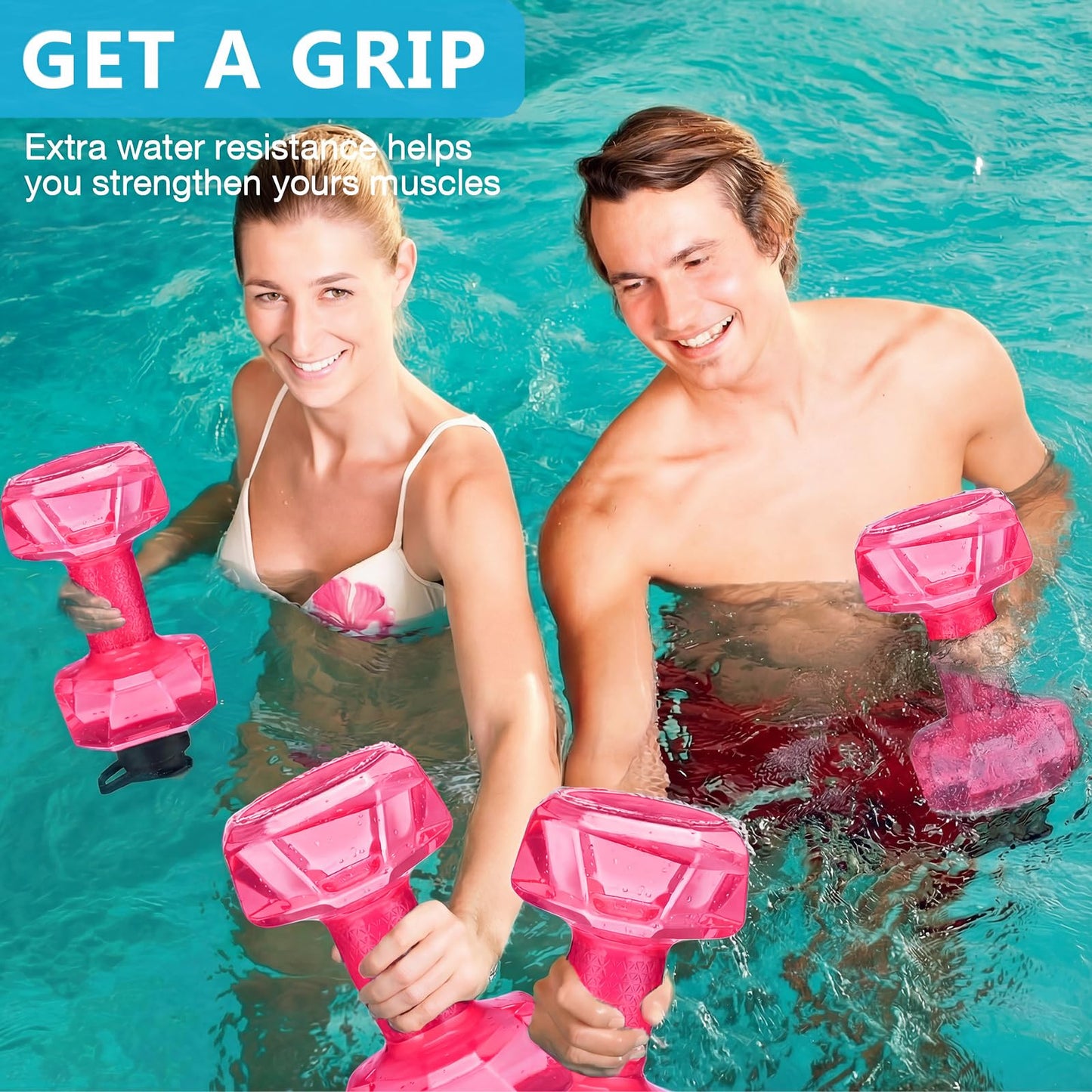 Soulchen 2 Pcs PE Water Weights for Pool Exercise, Water Filled Dumbbells with Non-Slip Handle, Adjustable Pool Dumbbell Aerobics for Aerobics Weight Loss Aqua Therapy Pools Fitness(Pink)