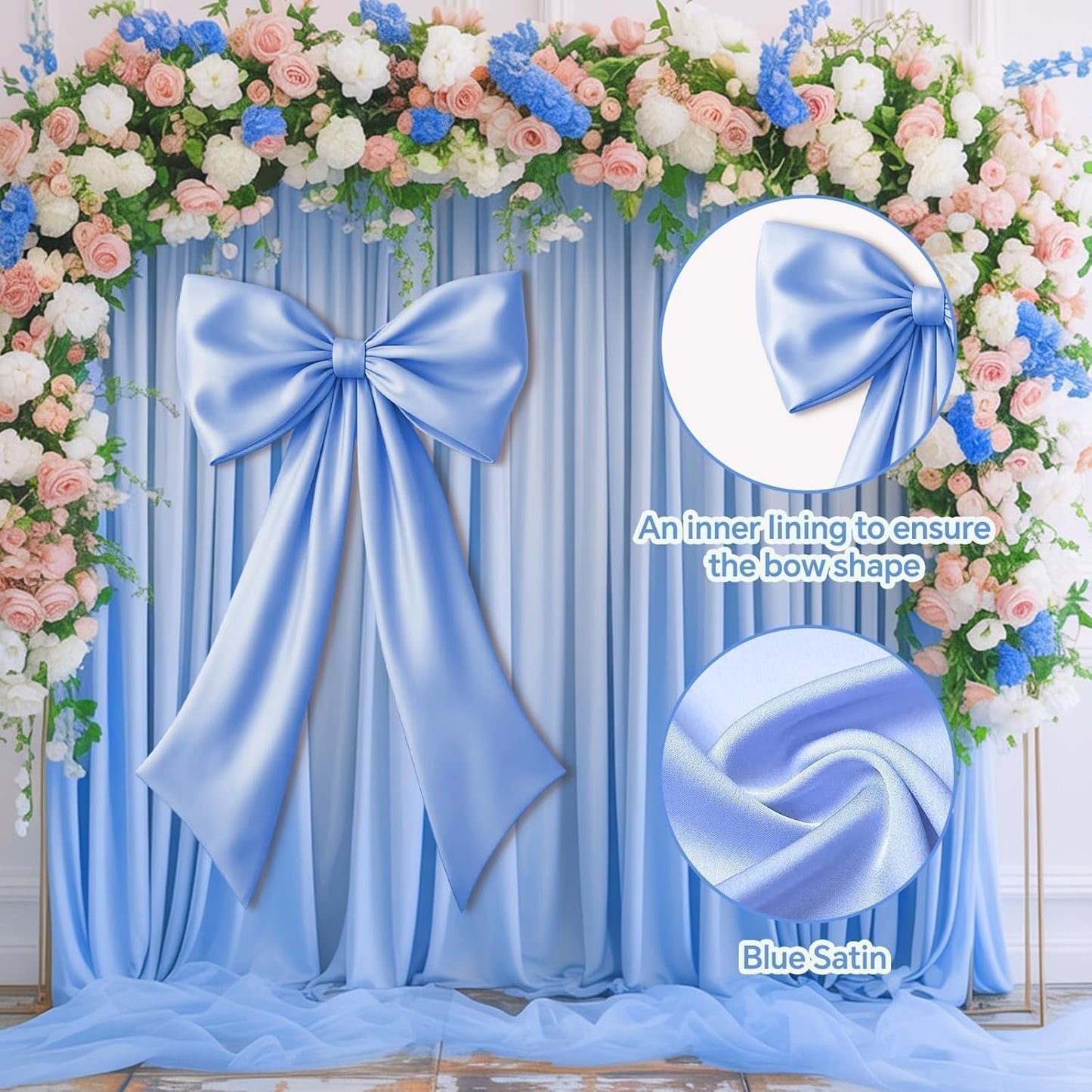 Skiennix Blue Bow Decor - 2 Pack Large & Small Coquette Wall Backdrop for Valentine's Day & Weddings