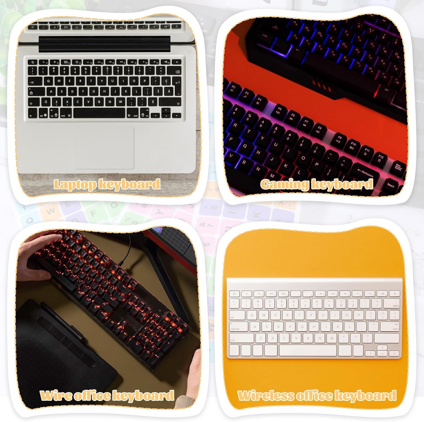 Bruislard 3 Pcs English Keyboard Replacement Letter Stickers, Universal Keyboard Sticker, Rainbow Lettering Stickers