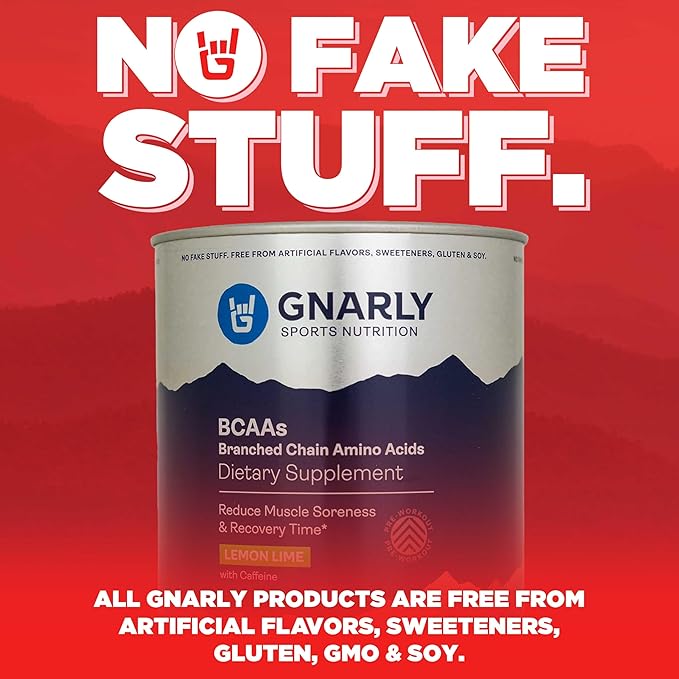 Gnarly Nutrition BCAA Powder, Lemon Lime ??Pre-workout BCAAS Amino Acids ??NSF Contents Certified ??Supplement to Support and Rebuild Muscle ??Lemon Lime with Caffeine, 10.58 oz