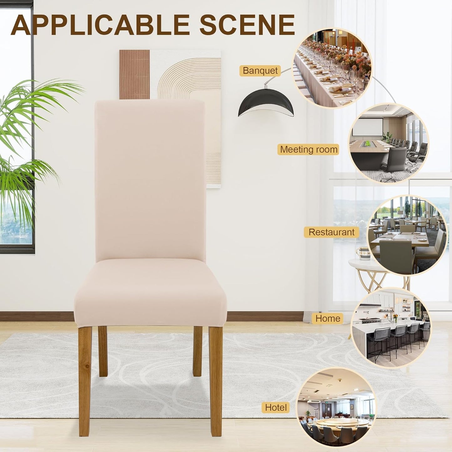 Regine Switzerland Dining Chair Covers - Set of 6 Stretch Washable Slipcovers | Beige for Home & Restaurant