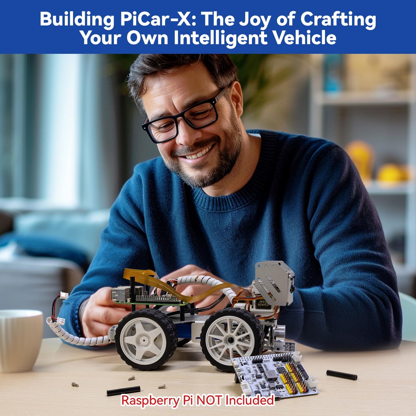 SunFounder Picar-X AI Video Robot Car Kit for Raspberry Pi 5/4/3B+/Zero 2w, LLMs ChatGPT-4o/Gemini/Grok, Voice&Video Recognition, Python, Scratch, Camera, Batterry (RPI NOT Included)