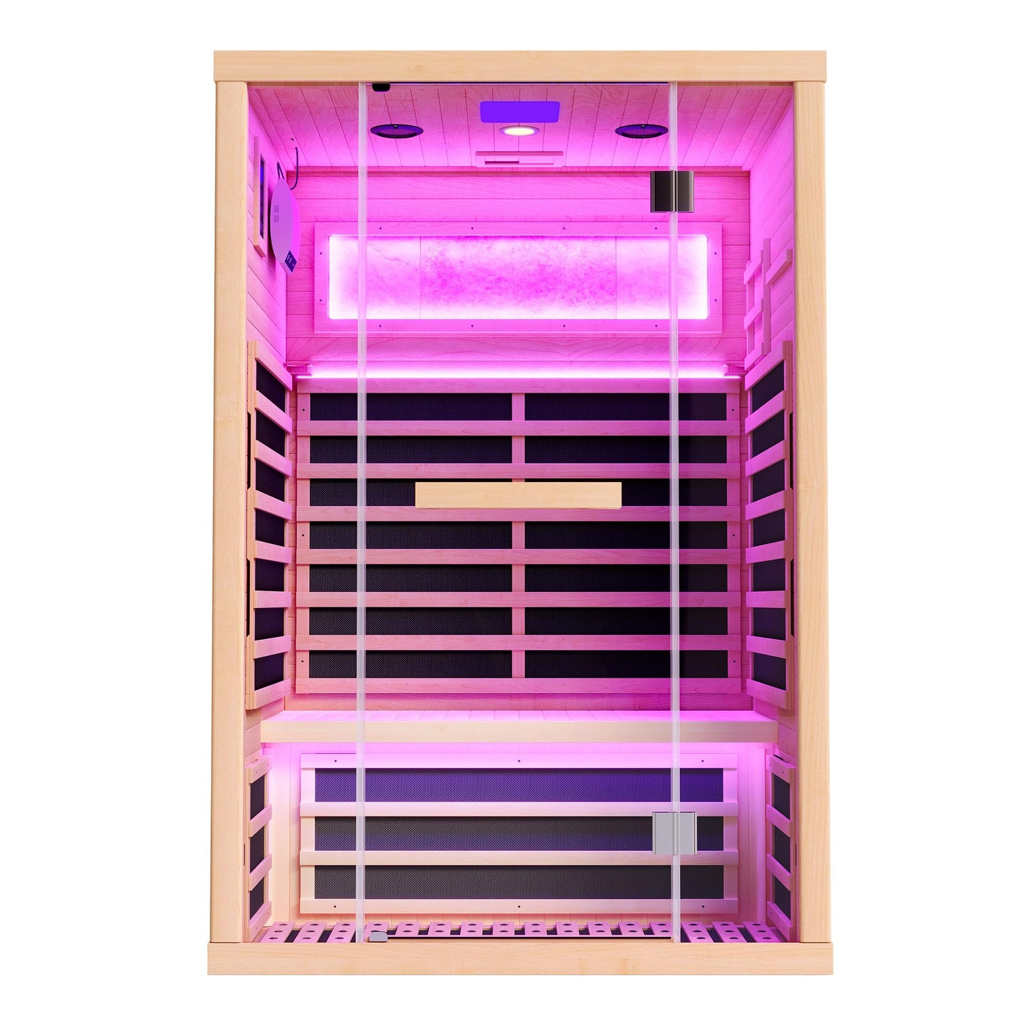 Albott Infrared Sauna 2 Person, Infrared Saunas for Home, Low EMF 110V Hemlock Wood Dry Sauna with Tourmaline Foot Warmer, 7-Color Light Therapy & Salt Crystal Bricks, 47.2"x34.2"x70.9"