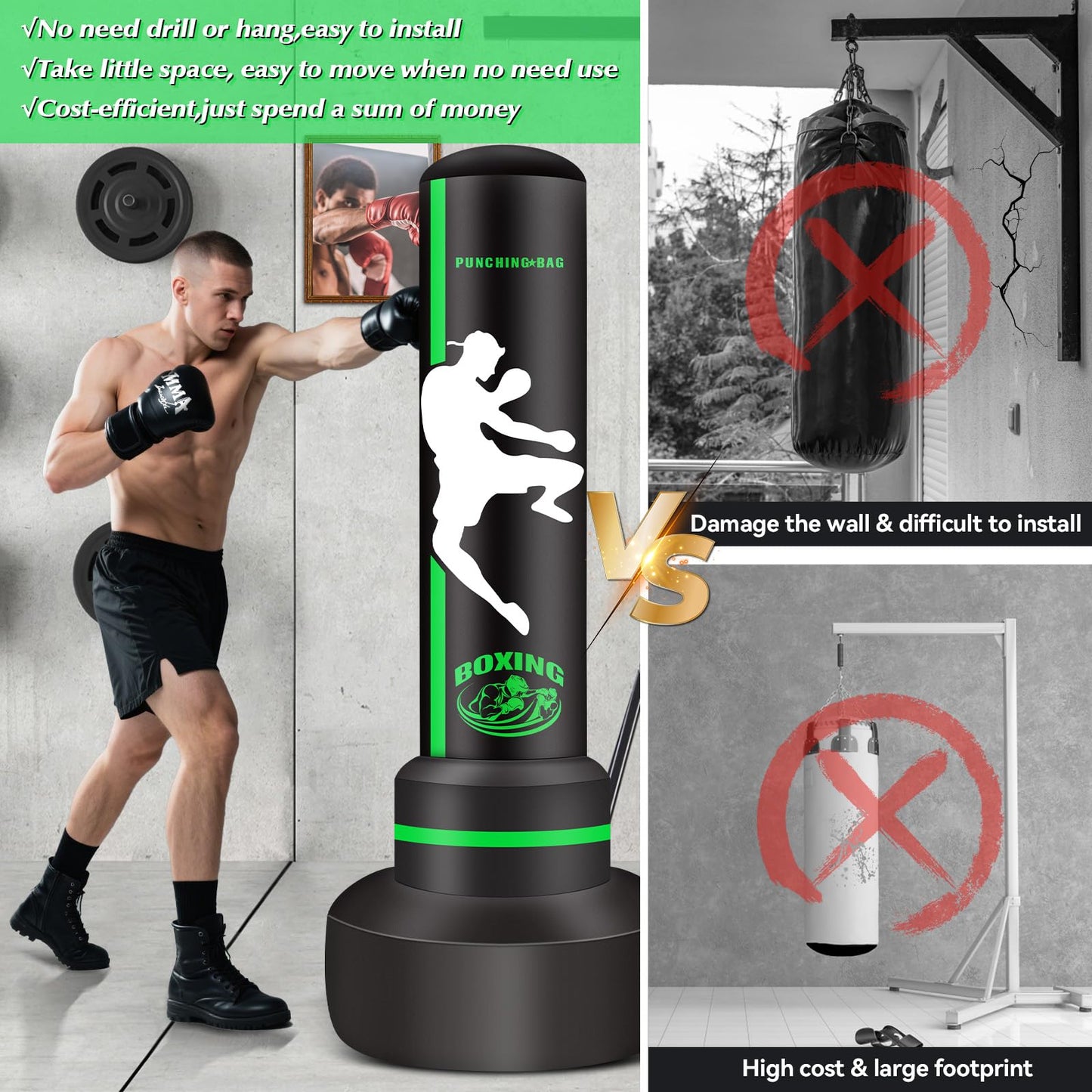 Heavy Freestanding Punching Bag for Adults Teens, 70” Standing Boxing Bag with Gloves and Pump, Women Men Stand Kickboxing Bags for Boxing Training MMA Fitness Home Gym Martial Arts