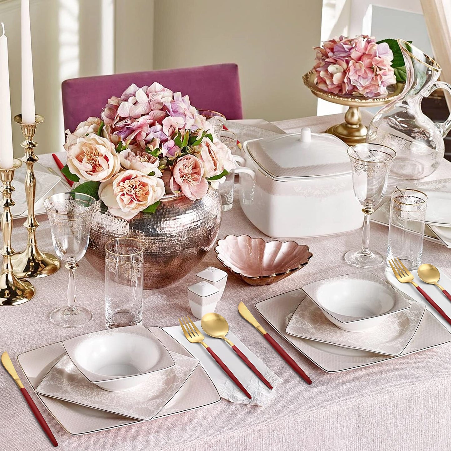 VANVRO Matte Red Gold Silverware Set, 20-Piece Stainless Steel Flatware Set, Satin Finish tableware Cutlery Set, Service for 4, Home and Restaurant, Dishwasher Safe