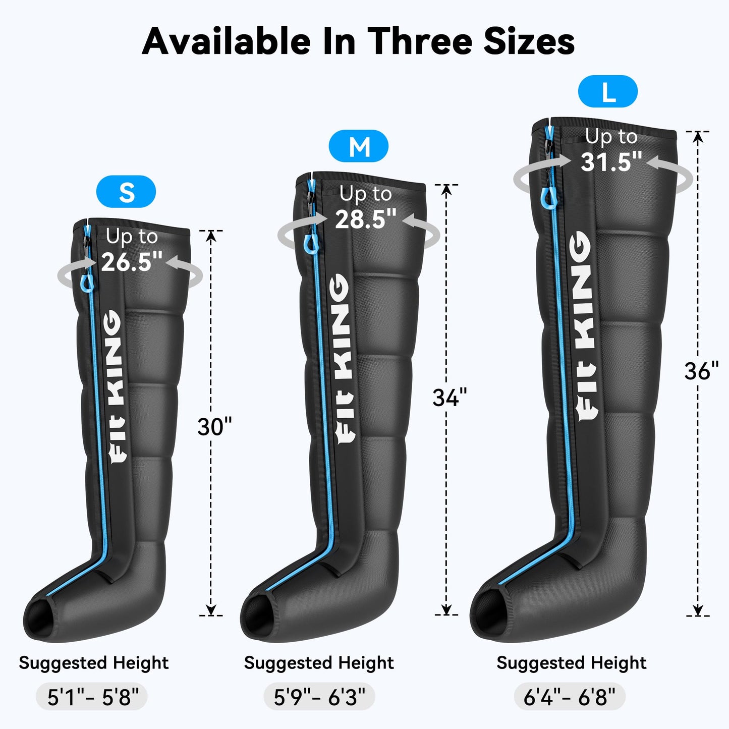 FIT KING Air Compression Recovery System, Rechargeable Leg Massager with 5 Chambers, Customized Zone Massage Optional, FSA-HSA (Medium)