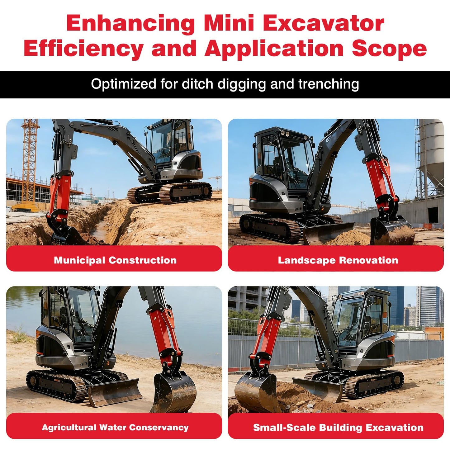 26" Mini Excavator Arm Extension - Heavy-Duty Steel Quick Attach Boom, Fits 1-6 Ton Machines, Extended Reach for Ditch Digging & Trenching, Mini Excavator Accessories