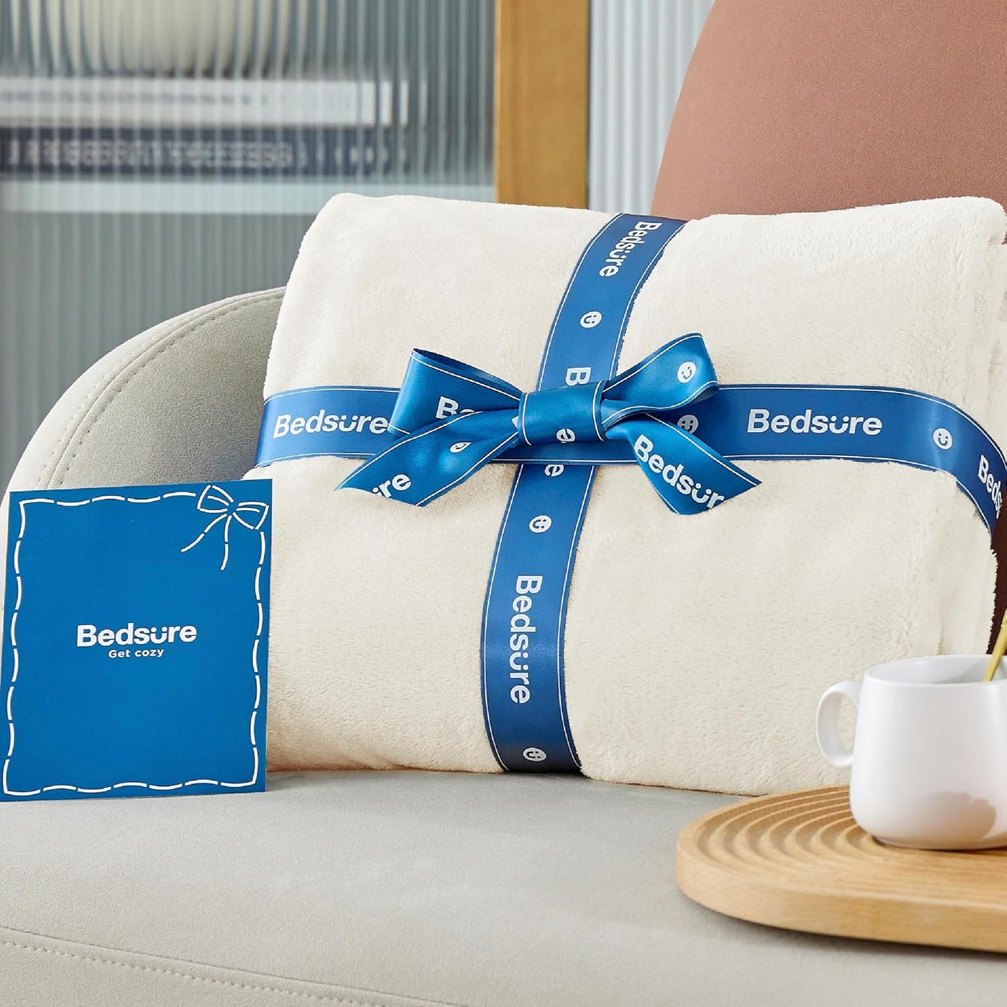 Bedsure GentleSoft Fleece Blanket - Soft, Lightweight Plush Queen Size Cream Blanket, 90x90 Inches