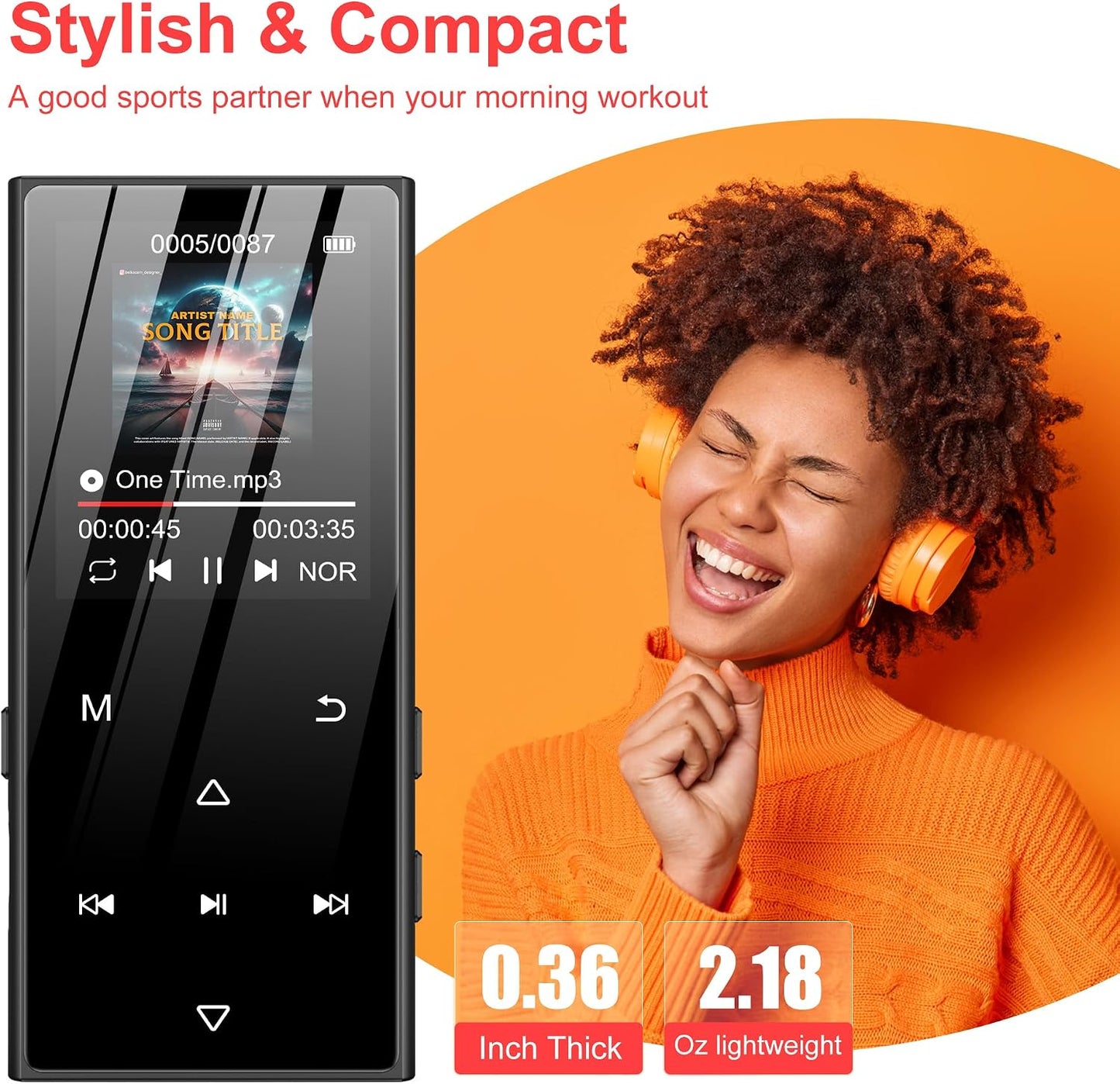 SWOFY 128GB MP3 5.3 D50 Player with Bluetooth - Music Player with Built-in HD Speaker, FM Radio, Voice Recorder, HiFi