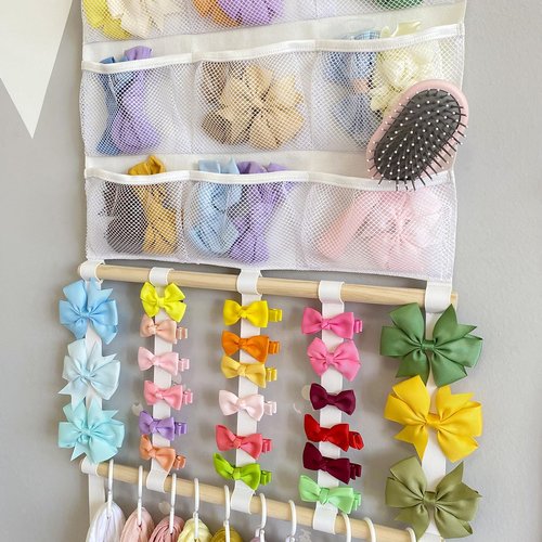 LEHSGY Headband Holder Hair Bows Organizer for Girls, Large Capacity Bow Holder, Pre-Assembled Hair Accessories Wall Hanging Organizer for Toddler Baby Girl Nursery Room Décor