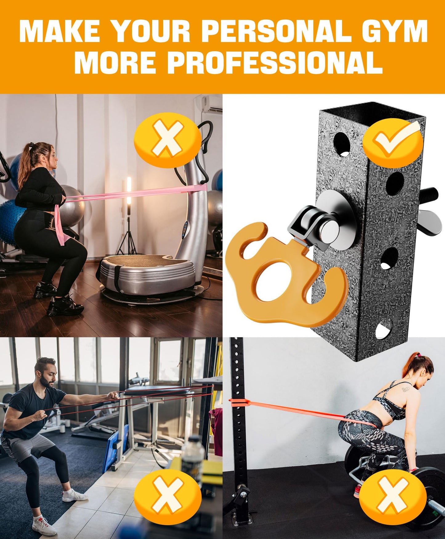 HOOJAKU Power Rack Attachments, Hooks for Squat Rack, Resistance Band Heavy Duty, Versatile Gym Equipment Attachments, for Strength Traning, Fitness, Physical Therapy(2 Pack)